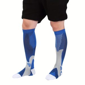 3pairs Men's Breathable Long Compression Socks, Outdoor Running Cycling Football Compression Sports Socks, Long Socks