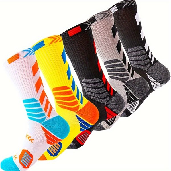 10 Pairs Of Men's Cushioned Compression Crew Socks, Comfy & Breathable, Elastic Sport Socks For Men's Outdoor Activities