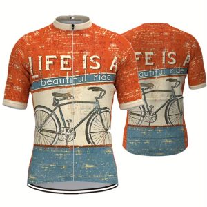 Men's Short Sleeve Cycling Jersey Top, Non-Slip Zipper Design, Quick-Dry For Mountain & Road Bikes, Sporty Style