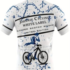 Men's Zip Up Printed Cycling Jersey, Quick Dry, Moisture Wicking, Breathable Short Sleeves MTB Mountain Bike Shirt For Biking & Riding Sports