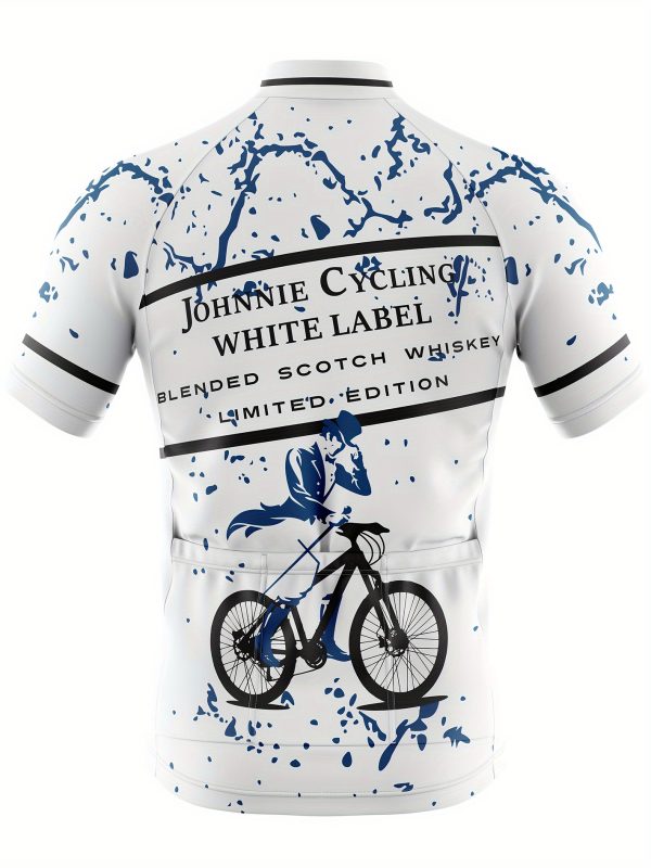 Men's Zip Up Printed Cycling Jersey, Quick Dry, Moisture Wicking, Breathable Short Sleeves MTB Mountain Bike Shirt For Biking & Riding Sports