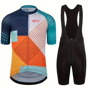 GCRFL Men's Cycling Jersey and Bib Shorts Set with Zipper Pockets