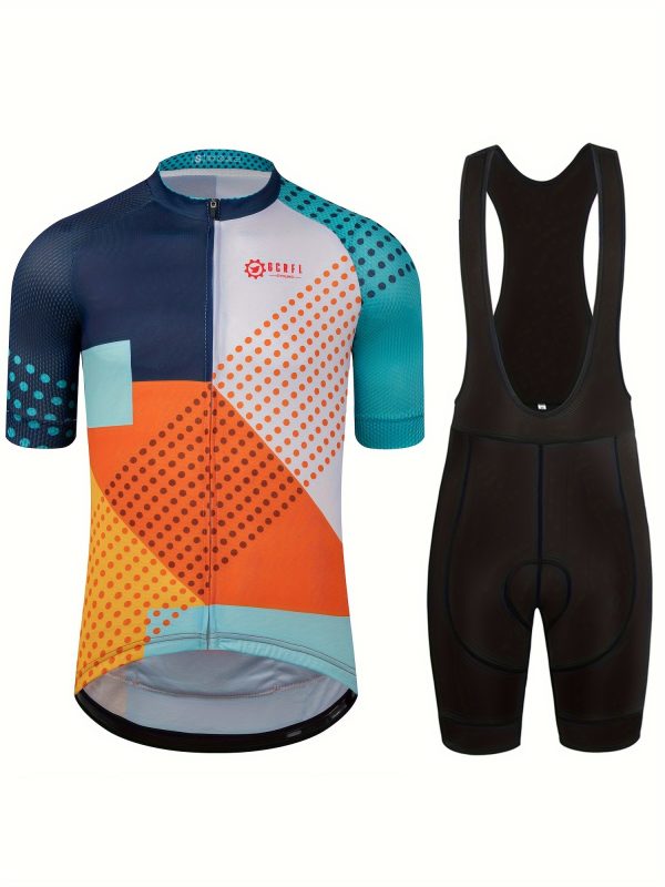 GCRFL Men's Cycling Jersey and Bib Shorts Set with Zipper Pockets