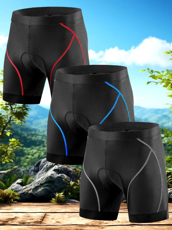 3pcs Men's Summer Cycling Shorts with Thick Silicone Padding - High Stretch, Breathable Nylon Blend for Road & Mountain Biking