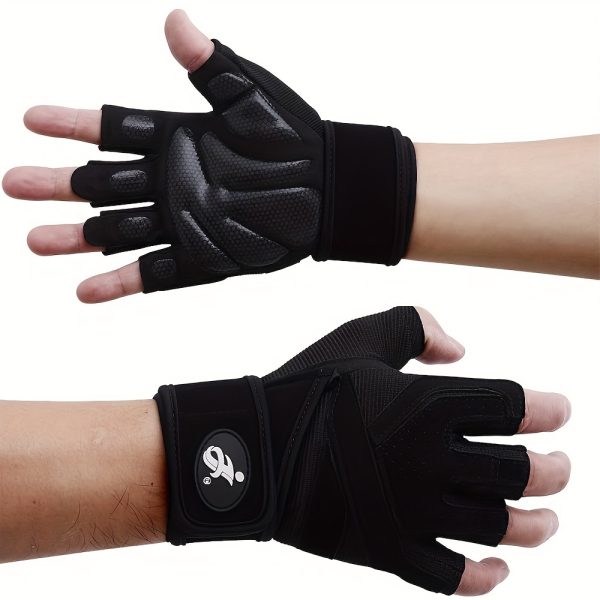 Shock-Absorbing Anti-Slip Cycling Gloves for Men and Women, Padded Silicone Gel Road Mountain Bike Training Gloves with Quick Removal Tabs, Hand Wash, Hook-and-Loop Closure, Knit Fabric