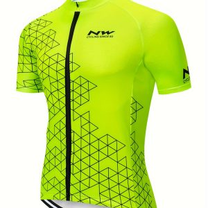 Men's Quick-Dry Cycling Jersey - Breathable, Moisture-Wicking Short Sleeve Shirt for Biking & Outdoor Sports, Geometric Pattern