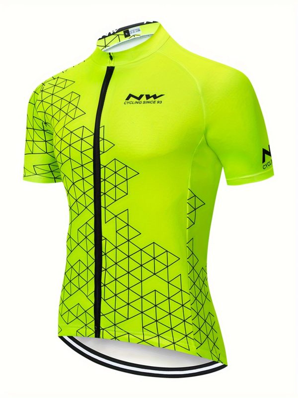 Men's Quick-Dry Cycling Jersey - Breathable, Moisture-Wicking Short Sleeve Shirt for Biking & Outdoor Sports, Geometric Pattern