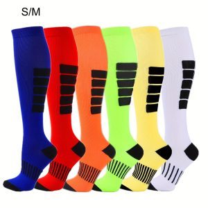 6 pairs Compression Knee-High Socks for Outdoor Activities, Color Block Knee High Sport Socks, Comfy Breathable Socks for Running, Cycling, and Hiking