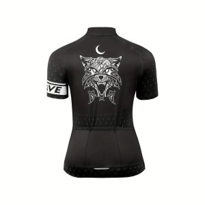 Letter & Gemo Printed Cycling Jersey, Short Sleeve Zip-up Outdoor Sports Top, Women's Activewear