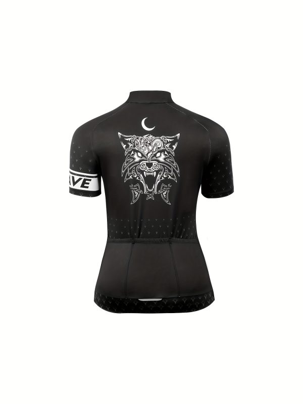 Letter & Gemo Printed Cycling Jersey, Short Sleeve Zip-up Outdoor Sports Top, Women's Activewear