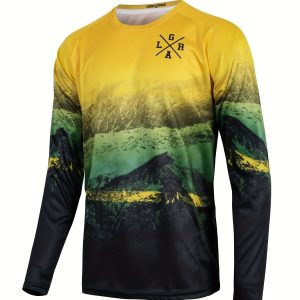 Men's Color Block Cycling Jersey, Quick Dry Breathable Moisture Wicking Long Sleeve MTB Shirt For Biking Riding Sports