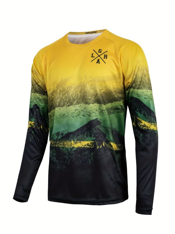 Men's Color Block Cycling Jersey, Quick Dry Breathable Moisture Wicking Long Sleeve MTB Shirt For Biking Riding Sports