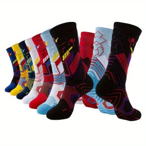 5pcs Elite Performance Athletic Socks -, Breathable & Moisture-Wicking with Non-Slip Grip, Striped Knit Fabric for Cycling, Hiking & Sports